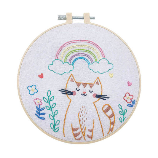 DIY Embroidery Kit Happy Cat with Rainbow